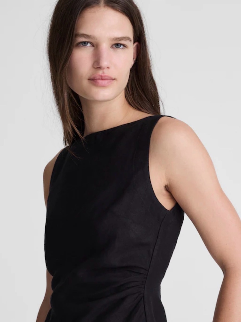 Madewell Cinched Boatneck Sleeveless Linen Top Jet Black Size 2 NWT $98 - Picture 6 of 13